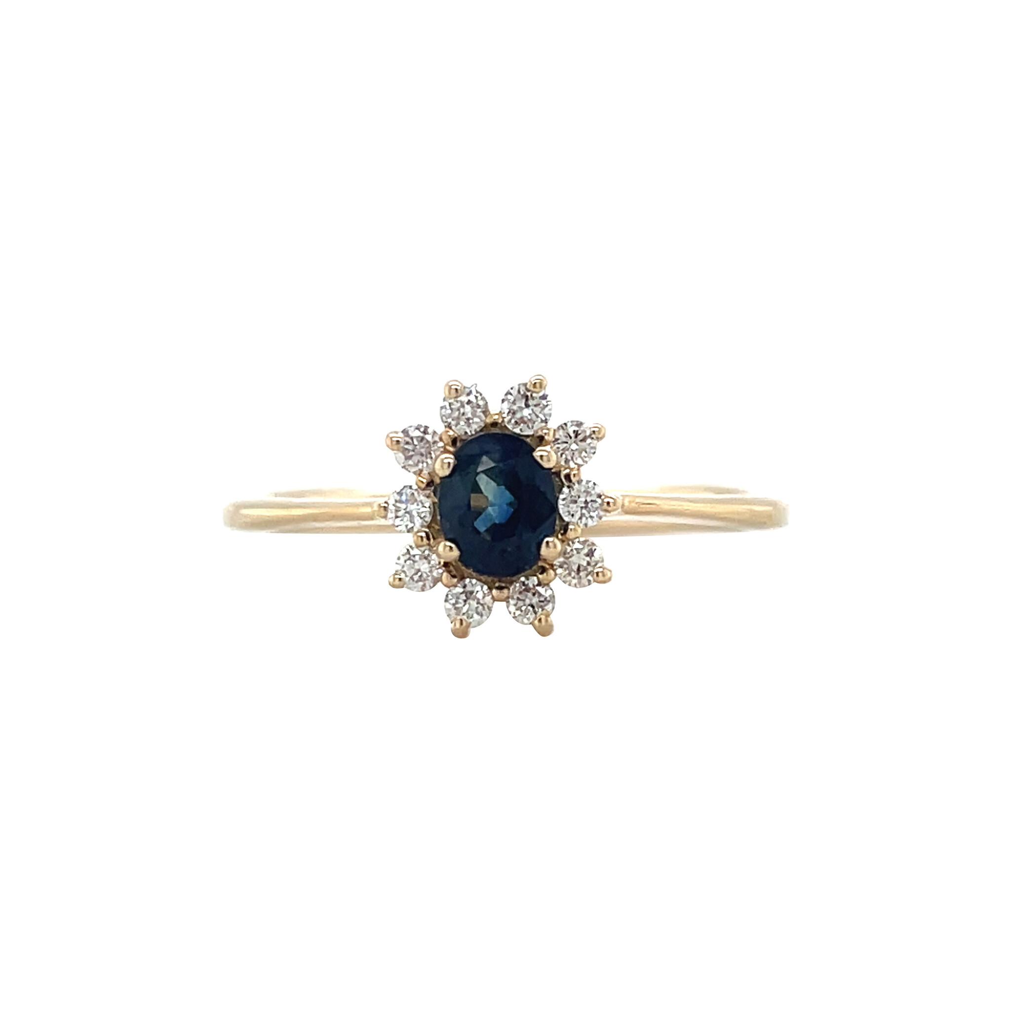 Gouden ring met saffier en diamant 14 krt